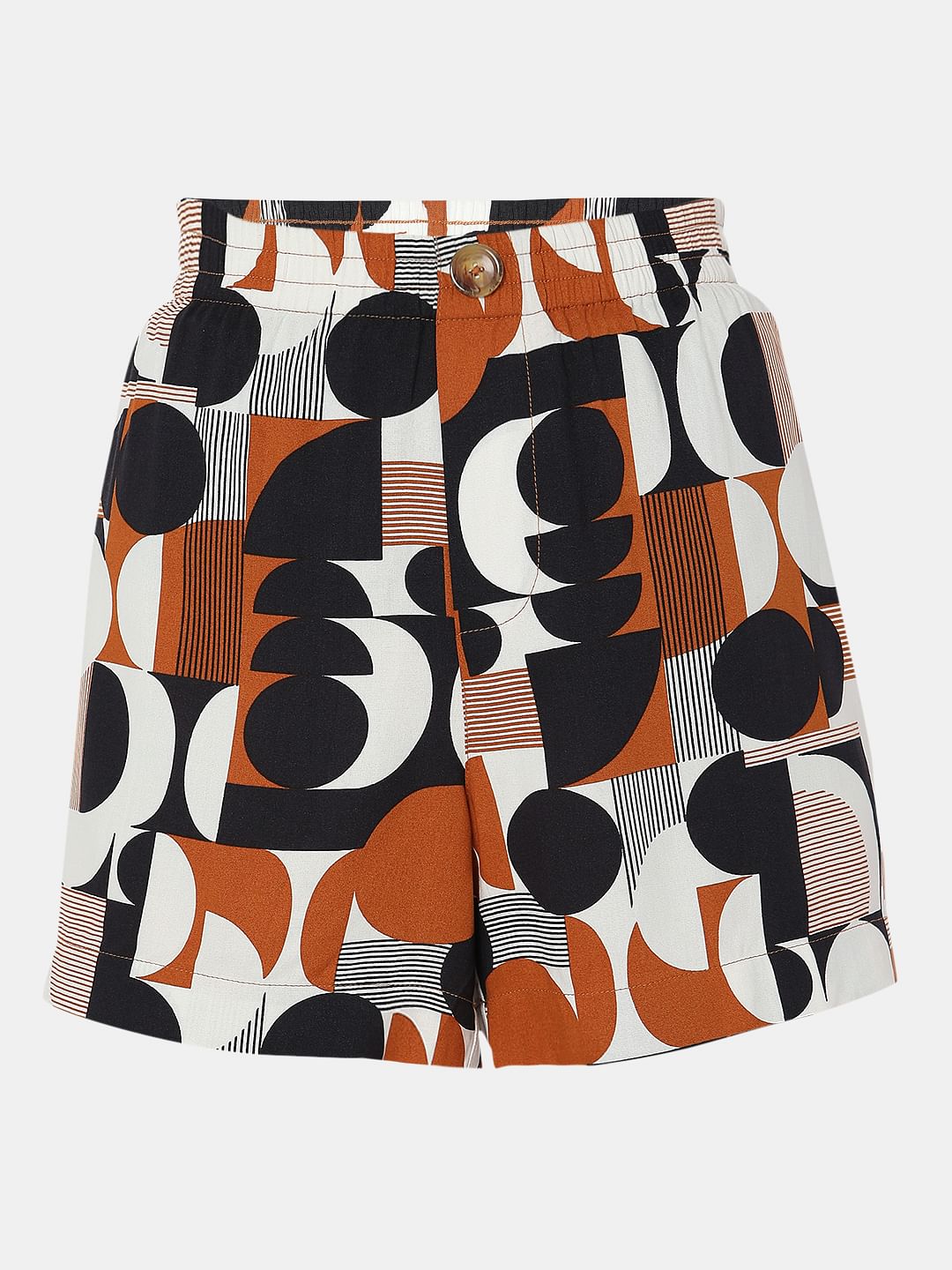 Brown Mid Rise Printed Shorts