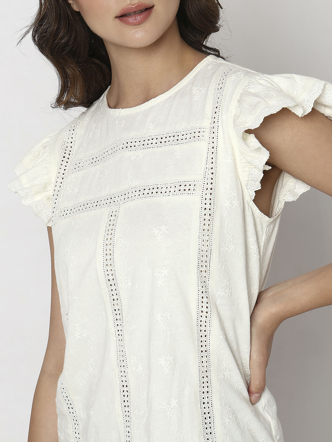 White Ruffle Sleeves Top