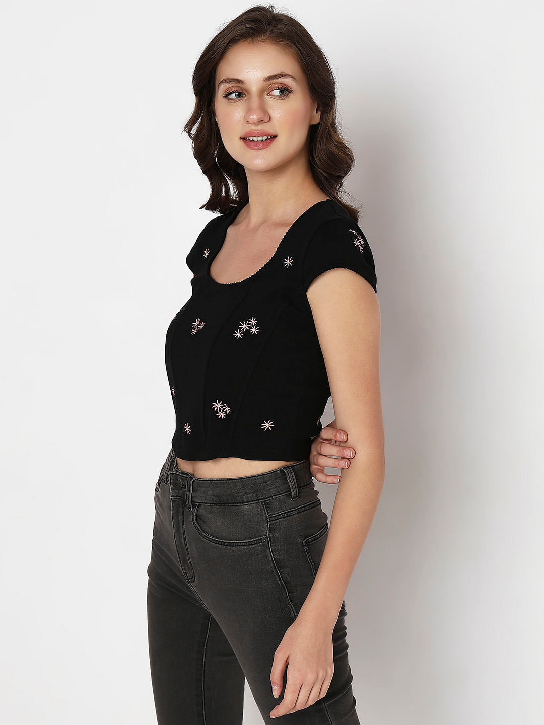 Black Textured Corset Top