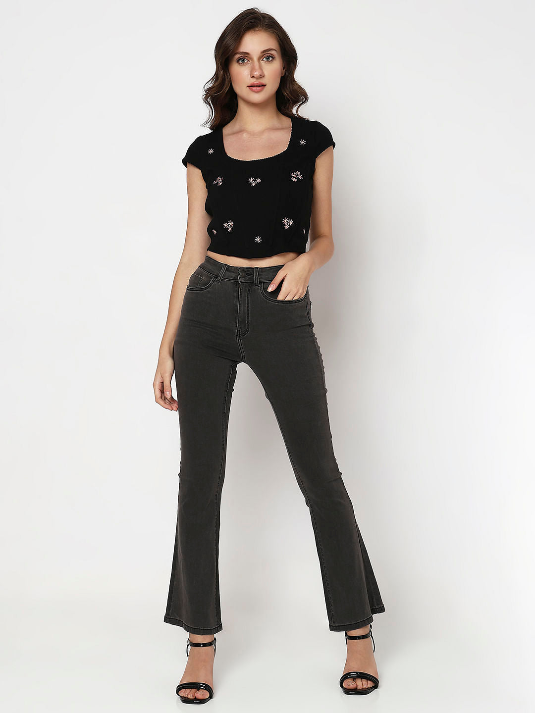 Black Textured Corset Top