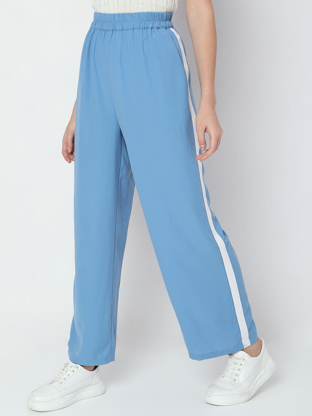 Blue Mid Rise Wide Leg Pants