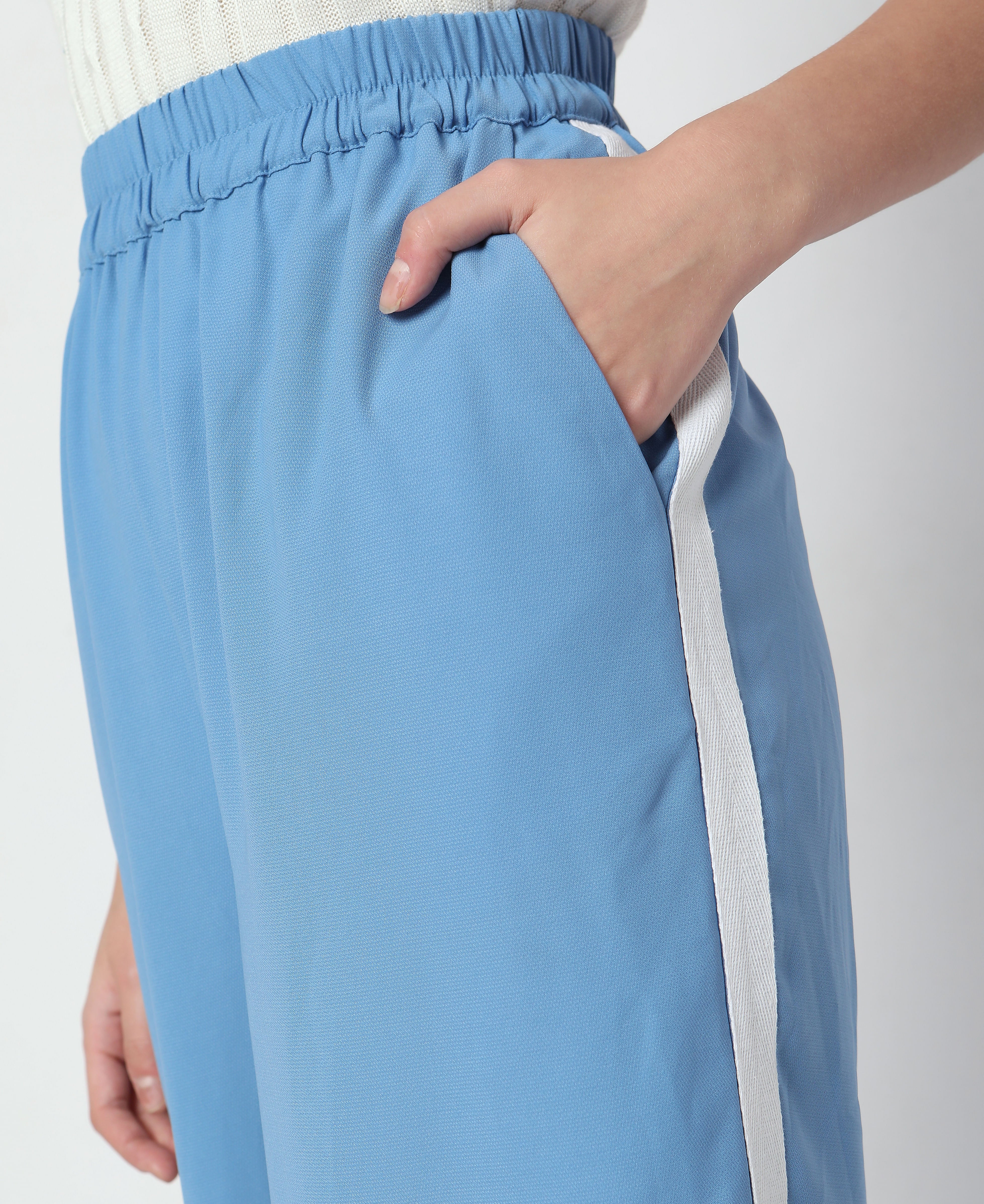 Blue Mid Rise Wide Leg Pants