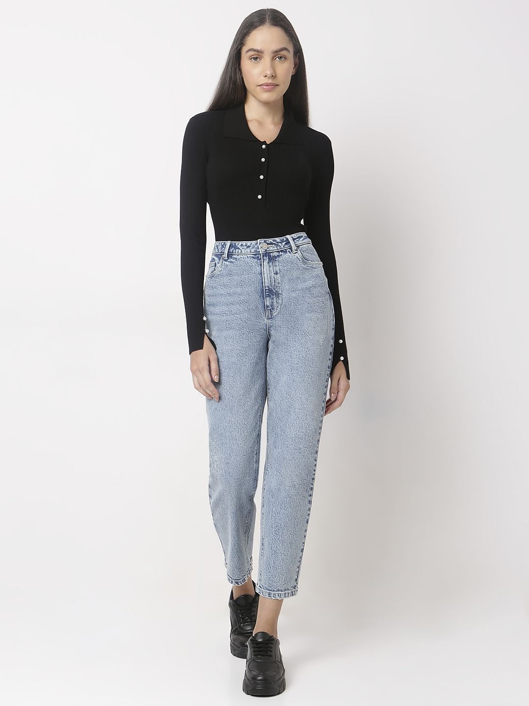Light Blue High Rise Mom Jeans