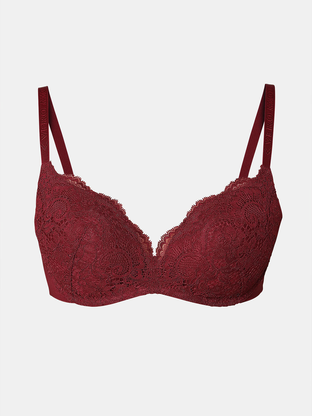Red Padded Semi Coverage Push-Up Bra