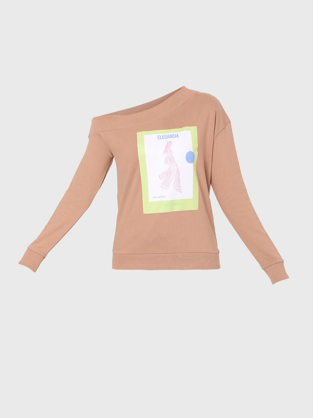 Dusty Pink One Shoulder Graphic Print Sweatshirt