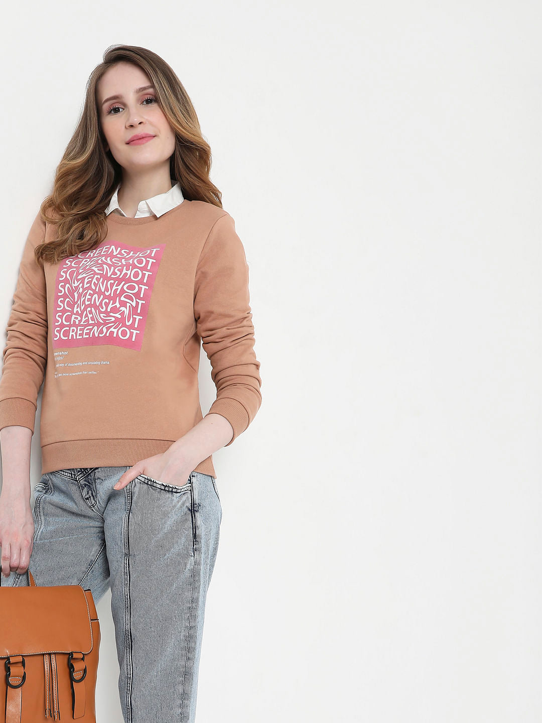 Beige Graphic Print Sweatshirt