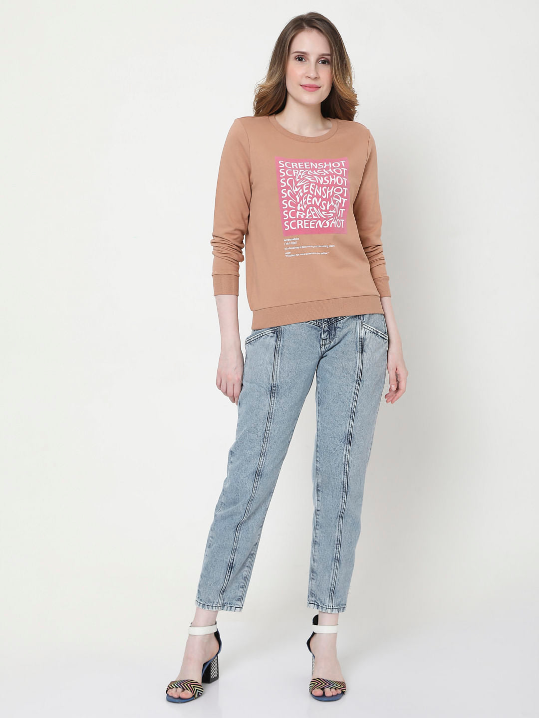 Beige Graphic Print Sweatshirt