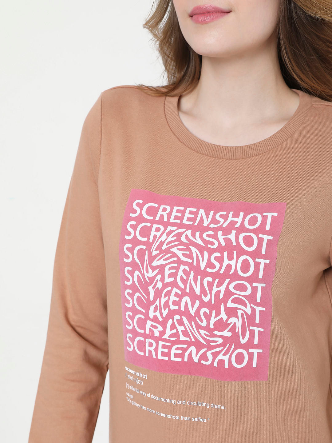 Beige Graphic Print Sweatshirt