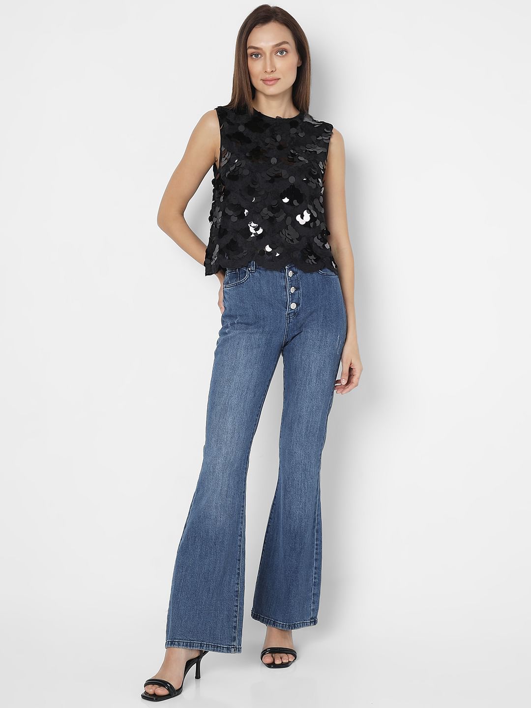 Black Sequin Detail Sleeveless Top