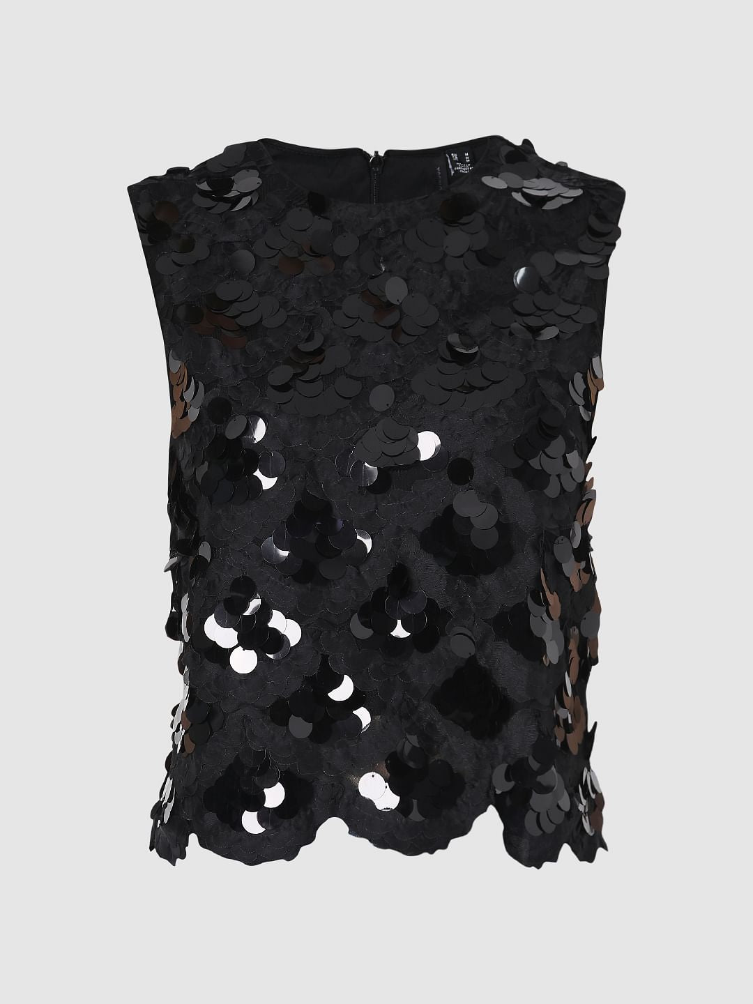 Black Sequin Detail Sleeveless Top