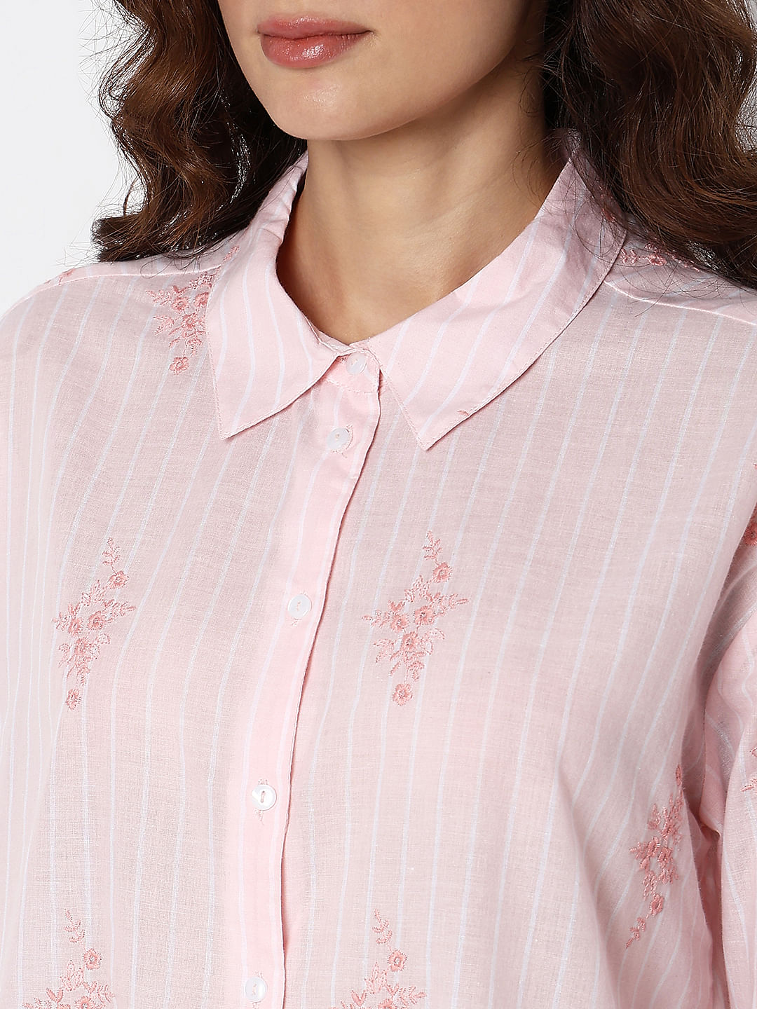 Pink Striped Embroidered Shirt
