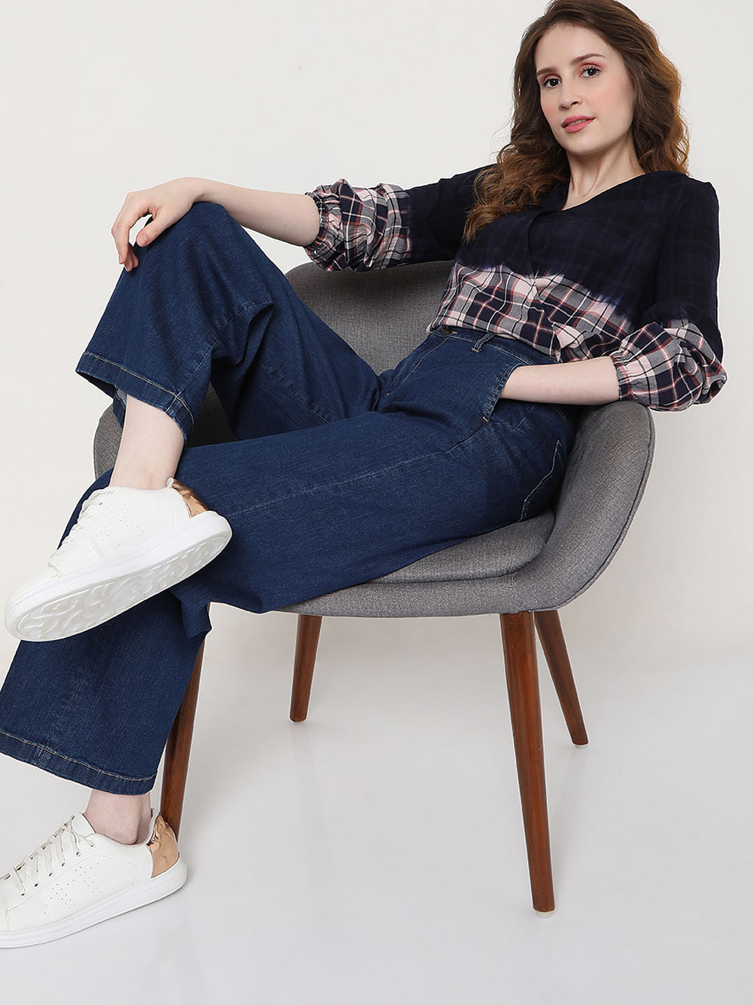 Blue Two-Toned Check Top