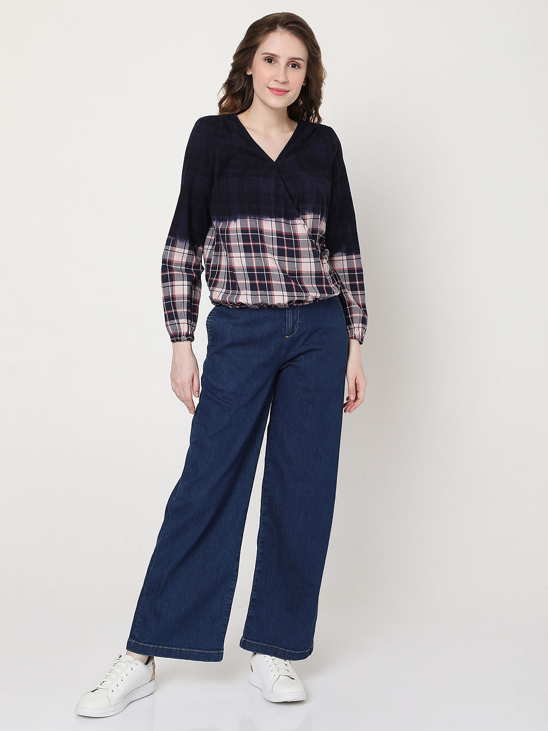 Blue Two-Toned Check Top