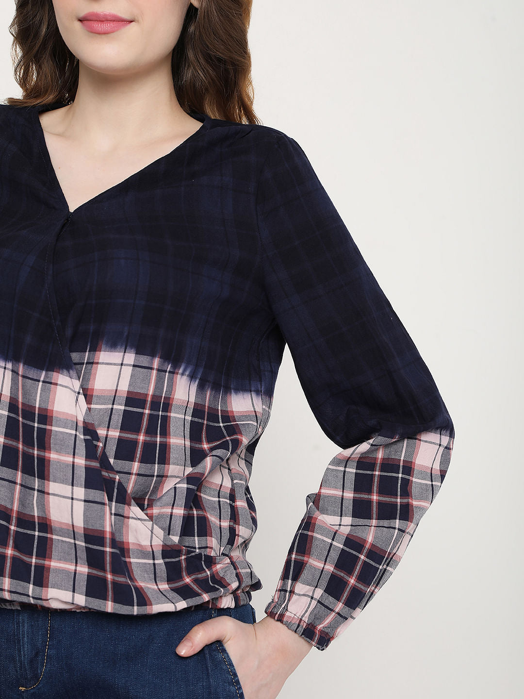 Blue Two-Toned Check Top