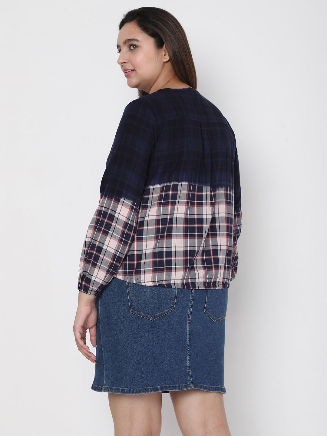 Curve Blue Washed Check Top