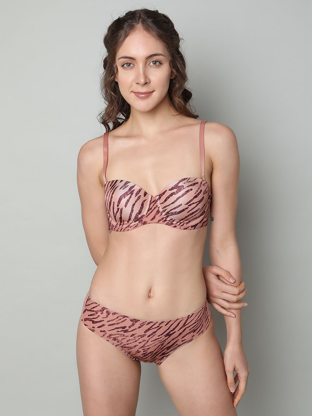 Brown Animal Print Lightly Lined Strapless Bra