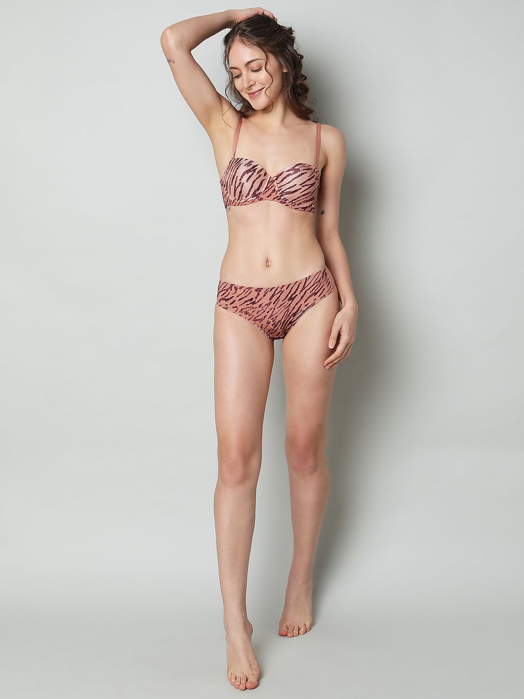 Brown Animal Print Lightly Lined Strapless Bra