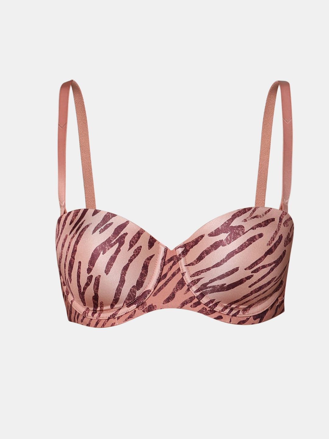 Brown Animal Print Lightly Lined Strapless Bra
