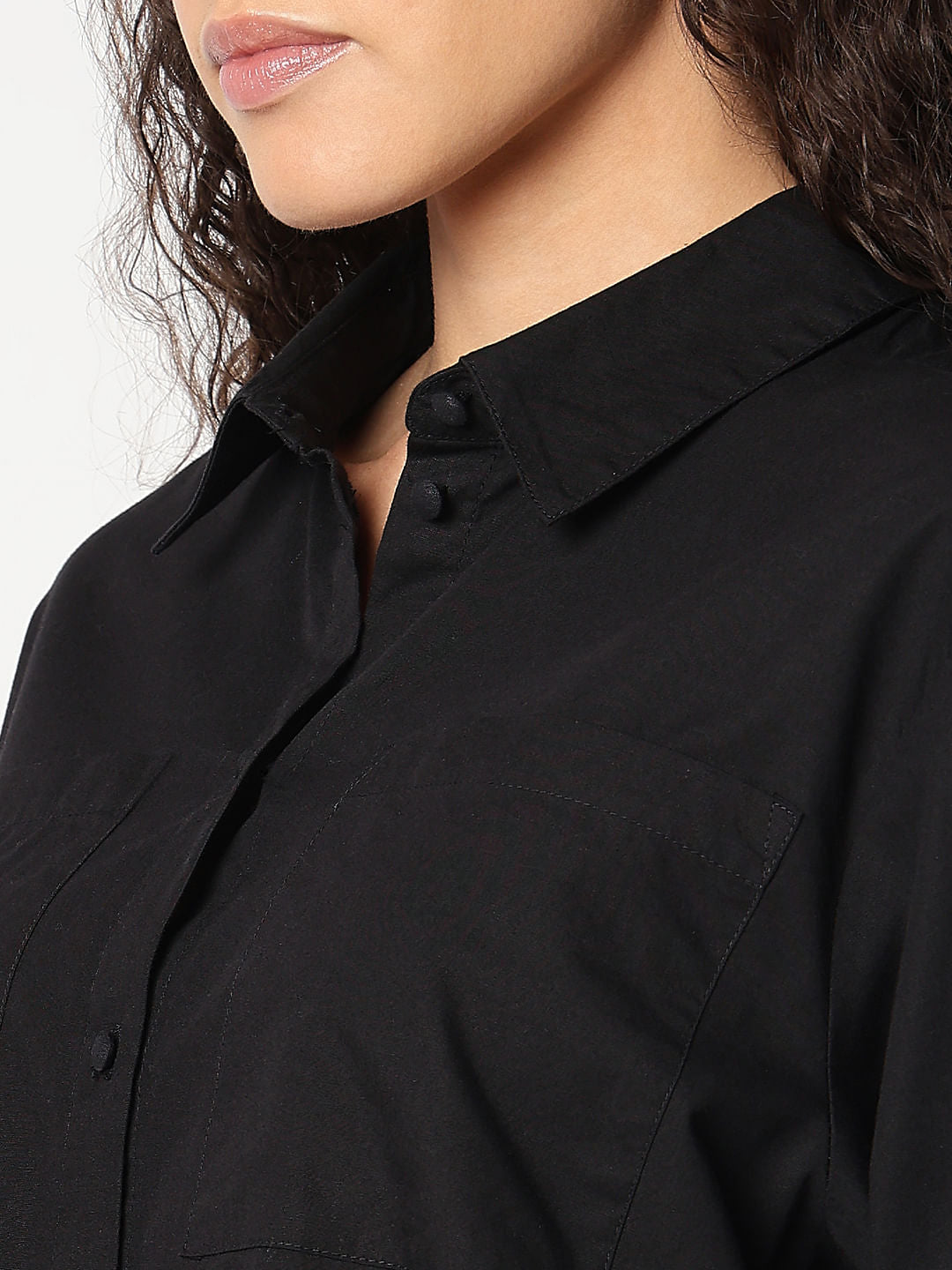 Black Contrast Embroidery Shirt