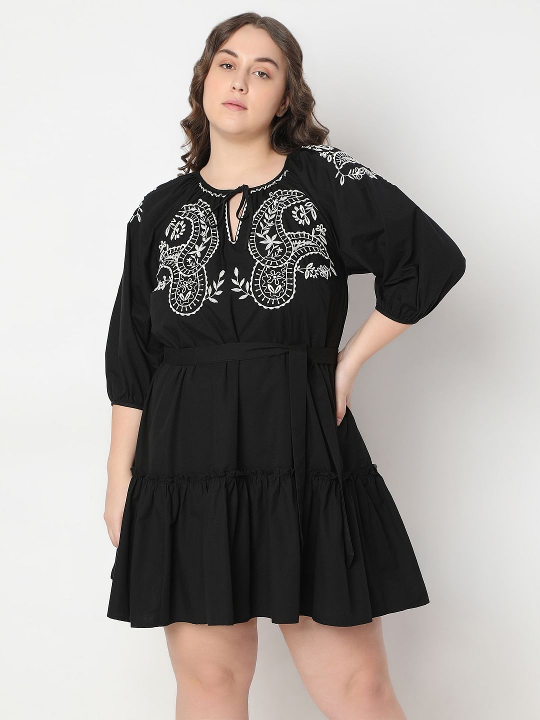 Curve Black Embroidered Shift Dress