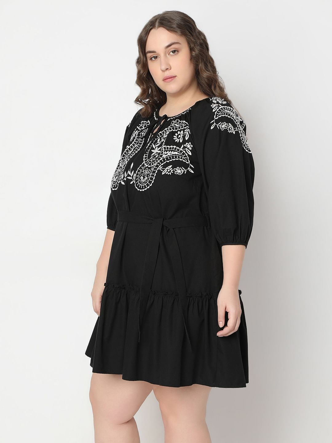 Curve Black Embroidered Shift Dress