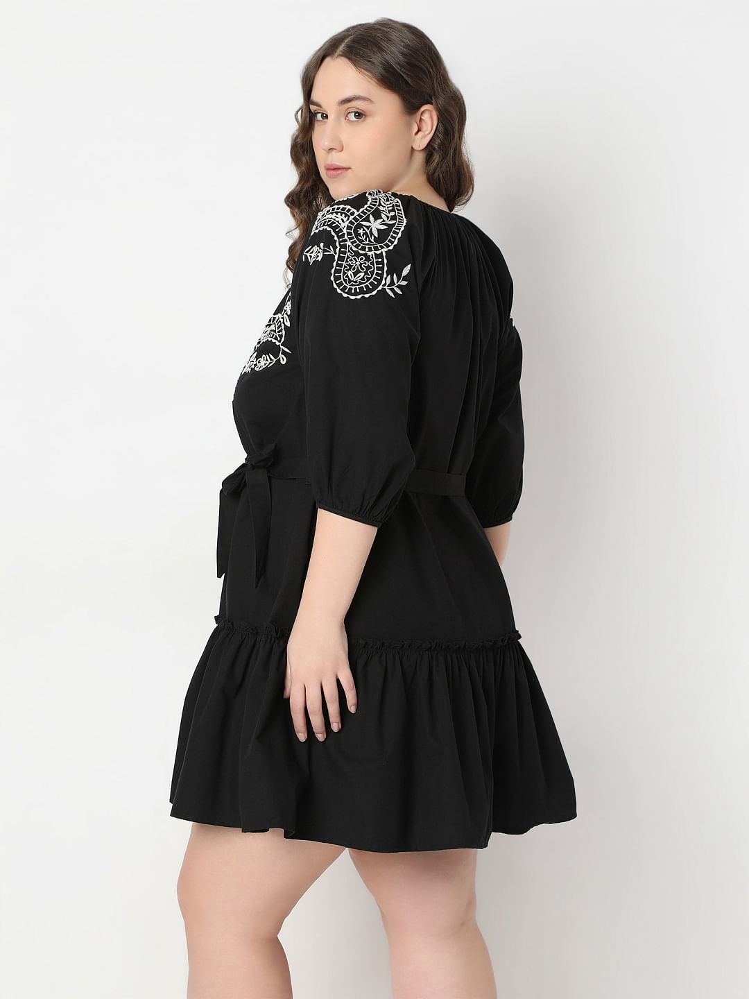 Curve Black Embroidered Shift Dress