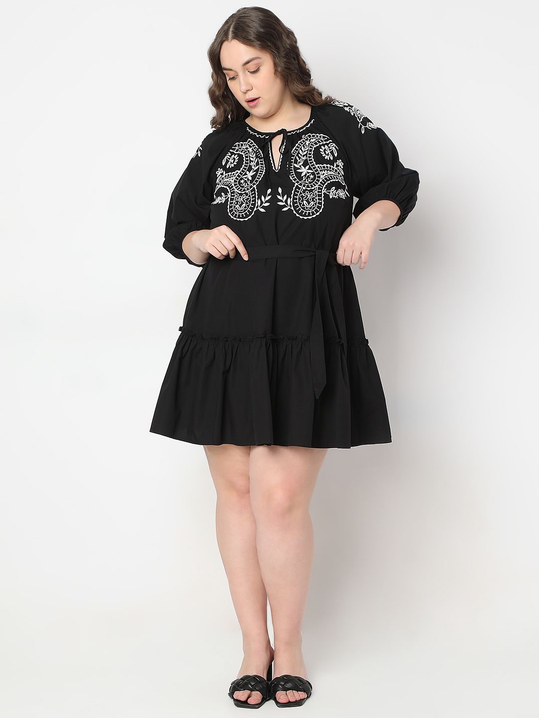Curve Black Embroidered Shift Dress