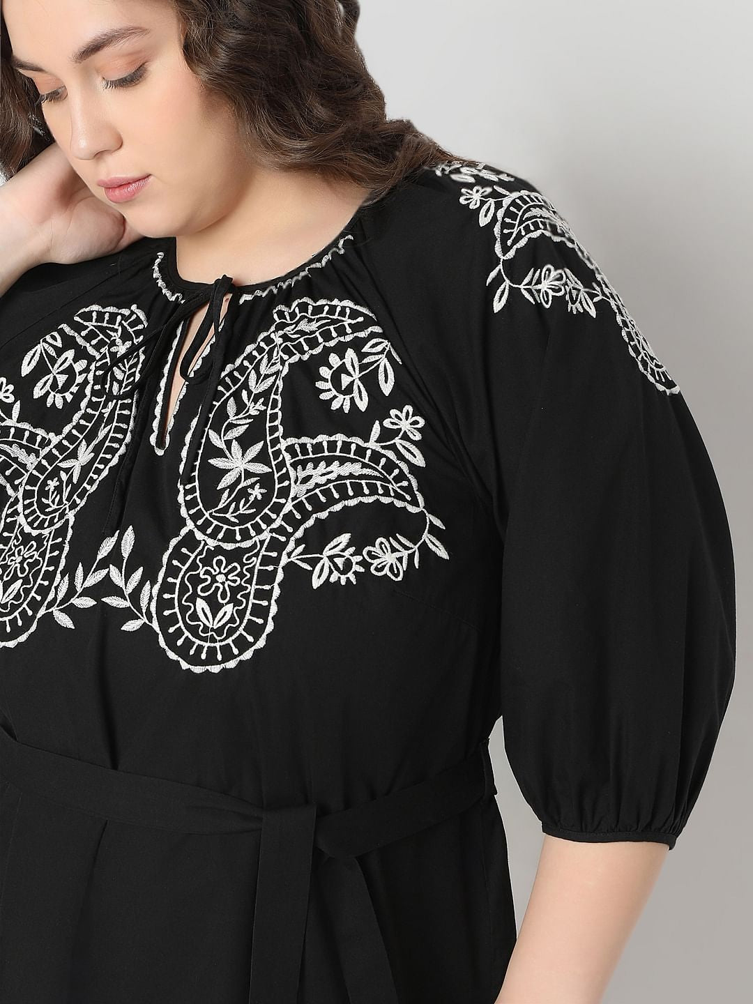 Curve Black Embroidered Shift Dress