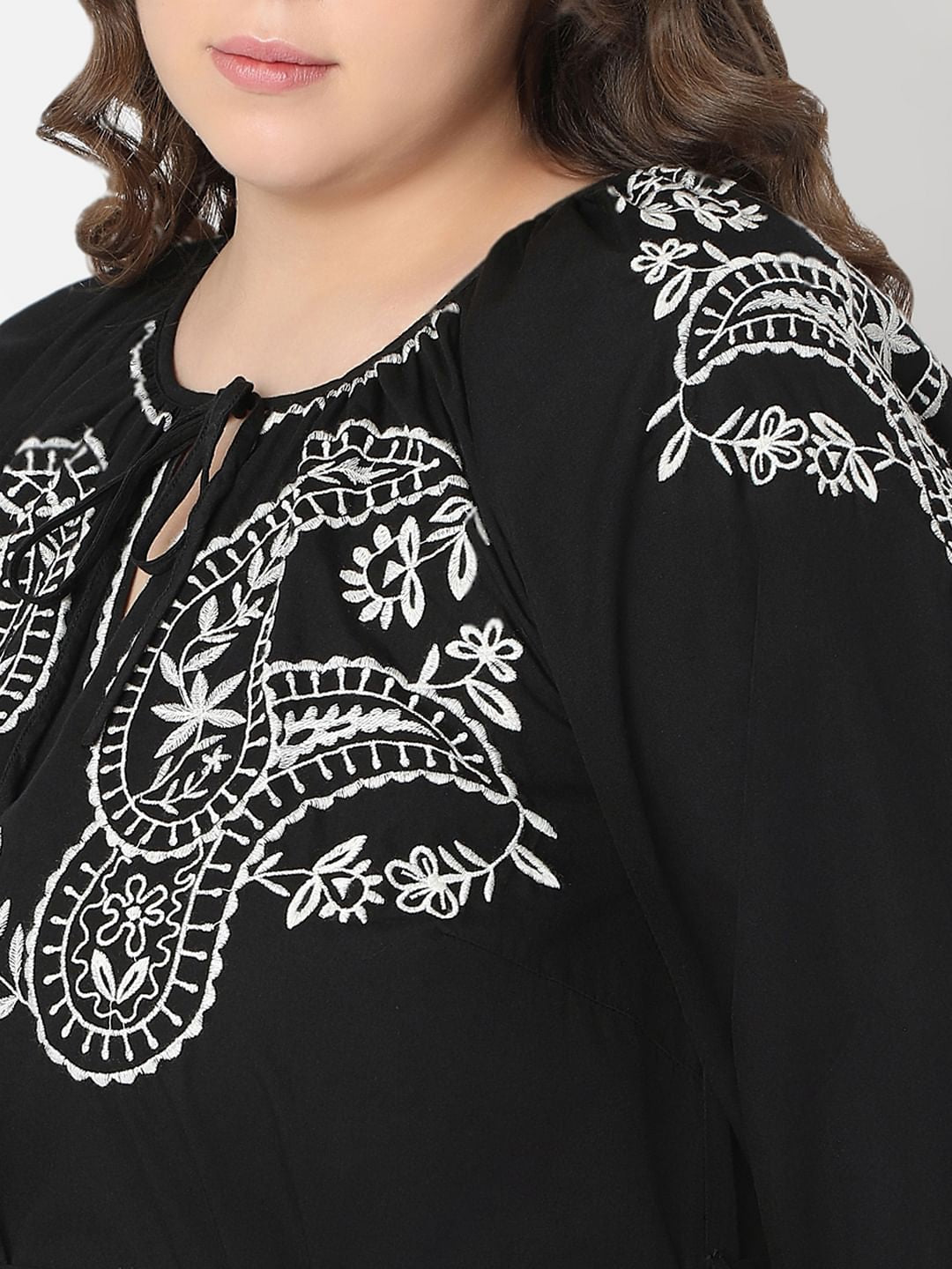 Curve Black Embroidered Shift Dress