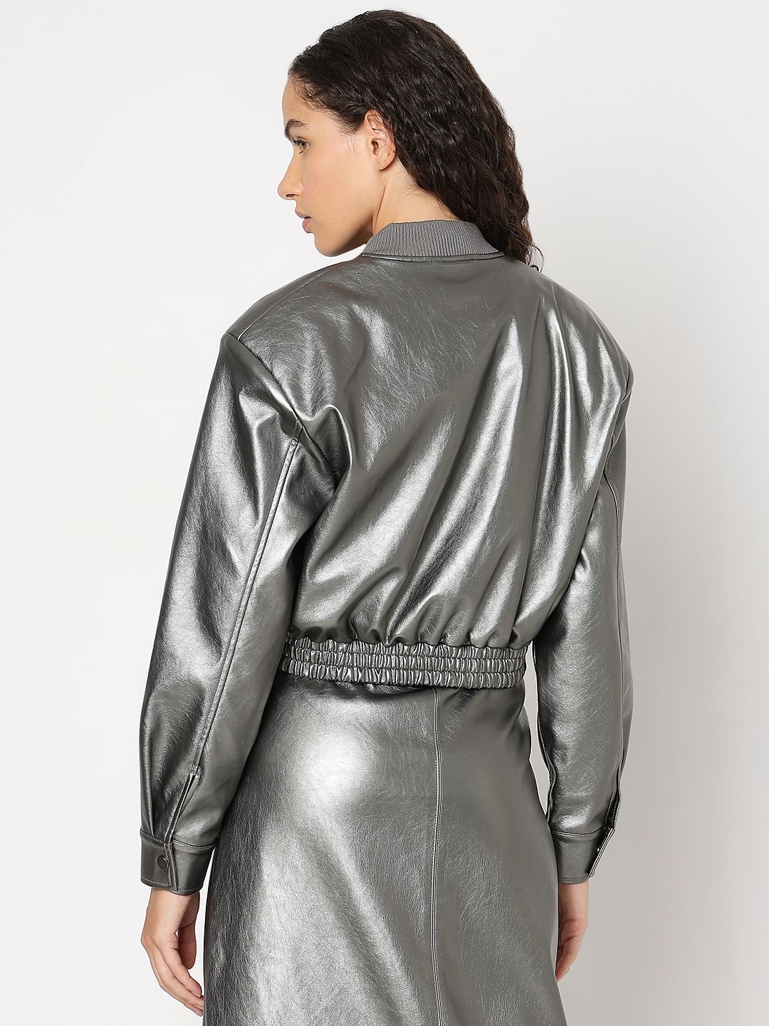 Foil Print Cropped Jacket