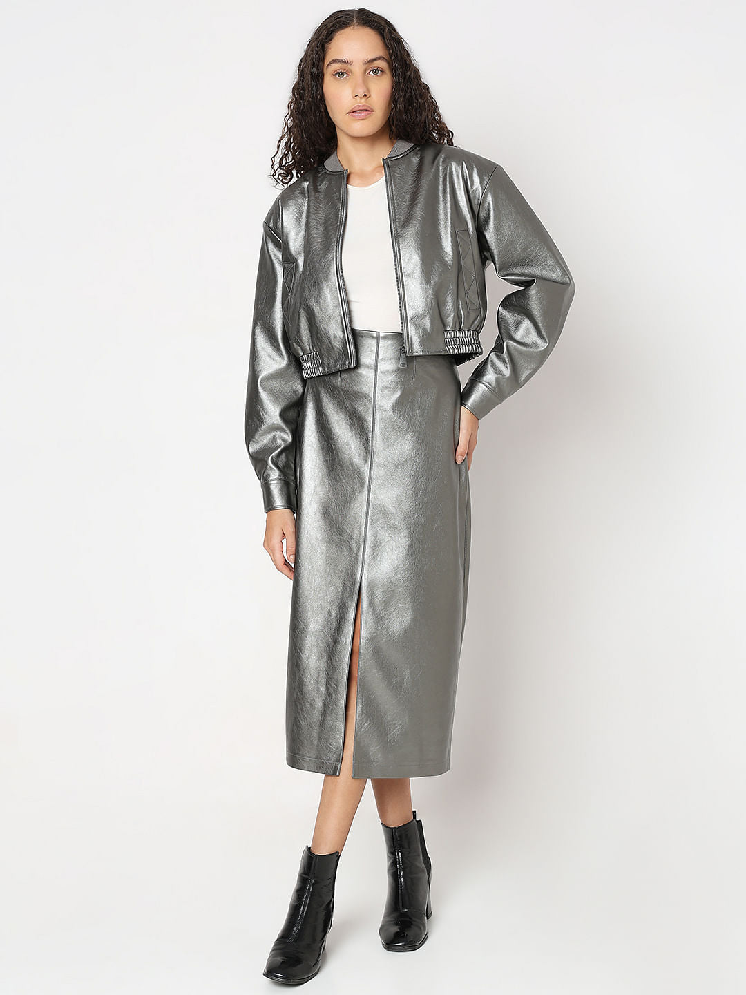 Foil Print Cropped Jacket