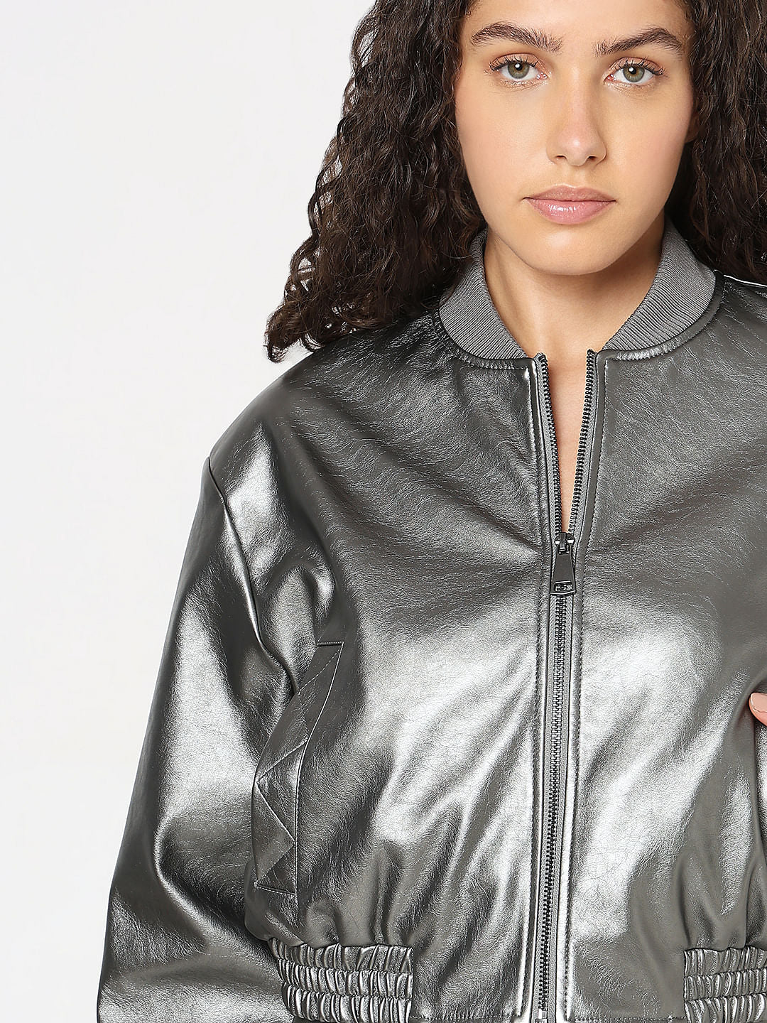 Foil Print Cropped Jacket