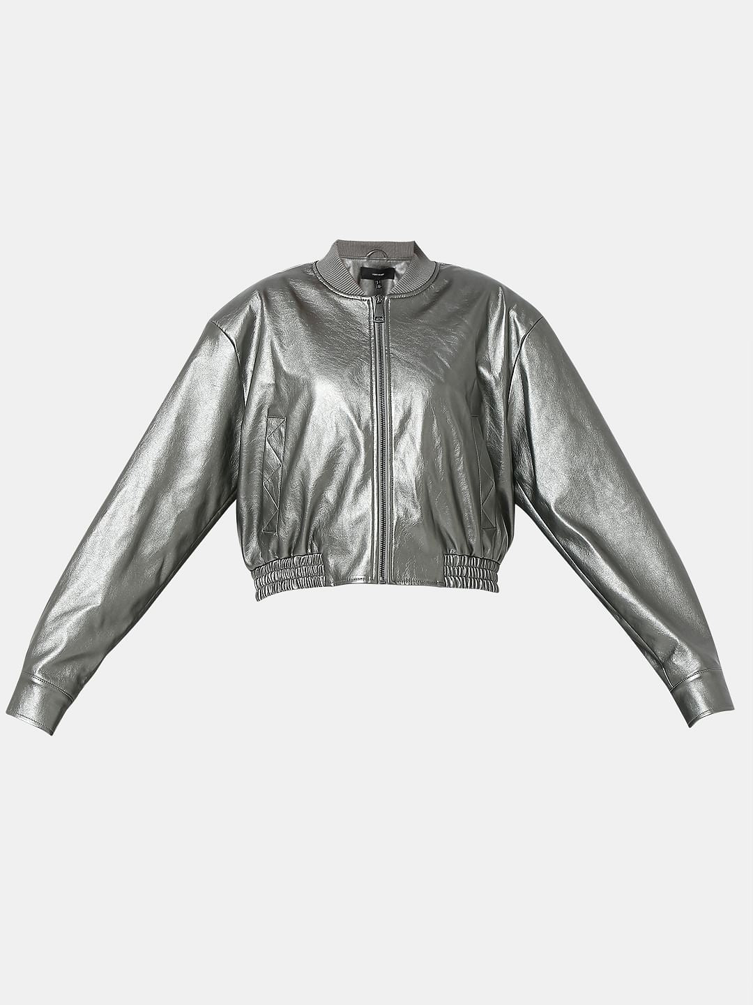 Foil Print Cropped Jacket