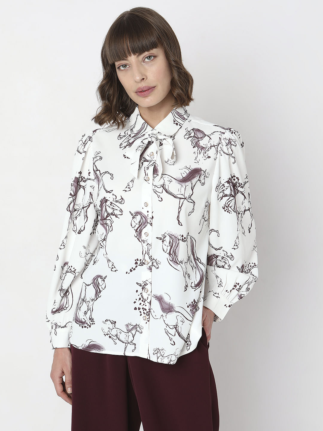 White Printed Full Sleeves Shirt