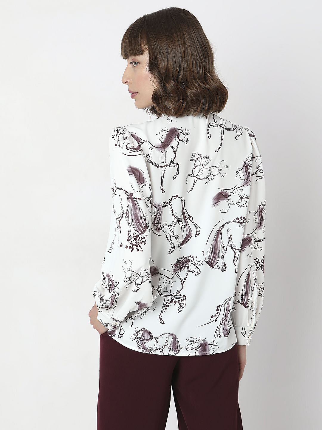 White Printed Full Sleeves Shirt