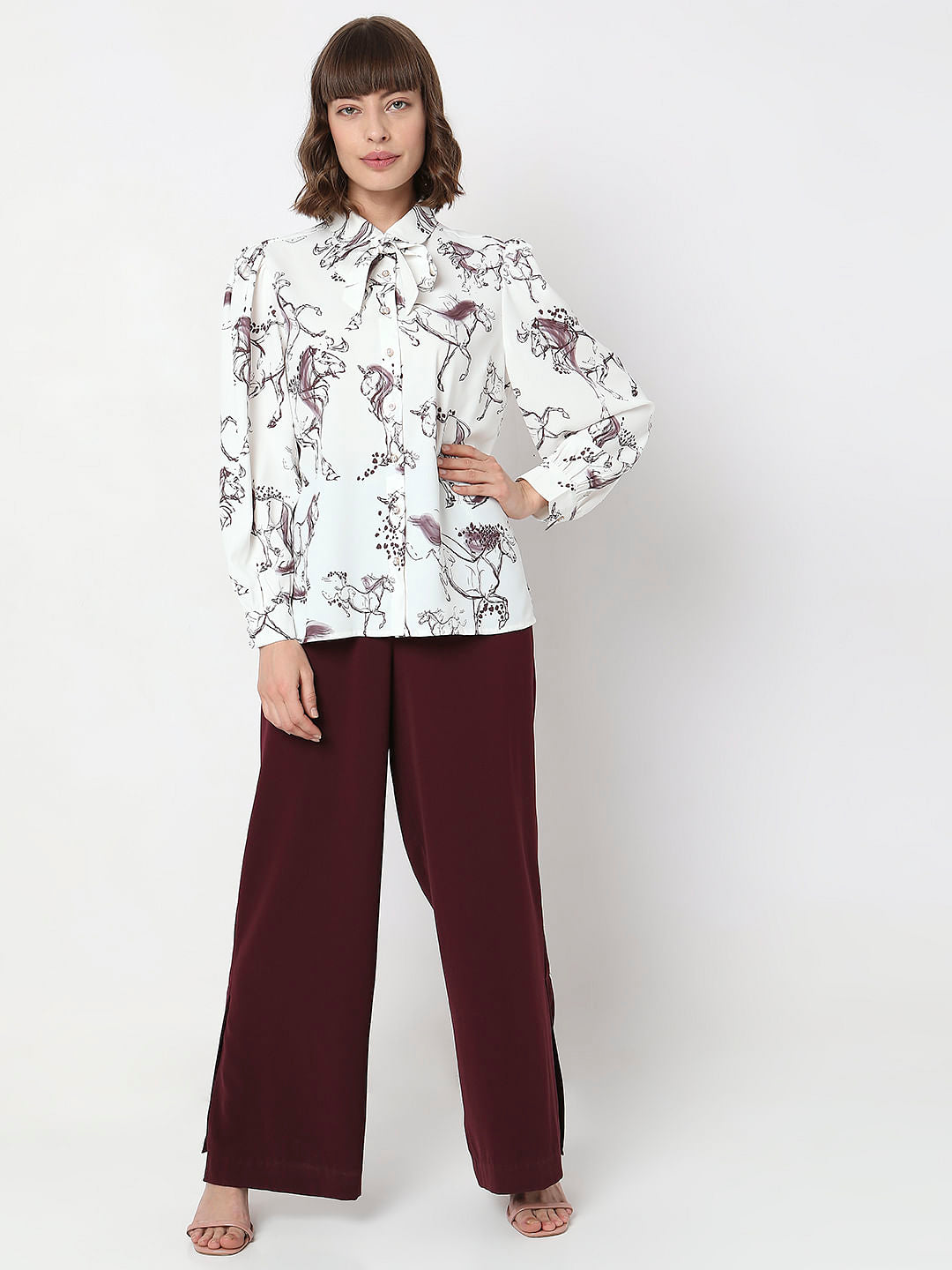White Printed Full Sleeves Shirt