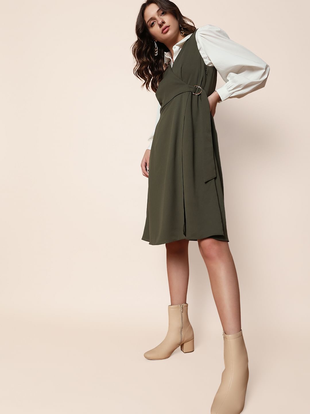 Olive Green Wrap Fit Dress Olive Green Wrap Fit Dress