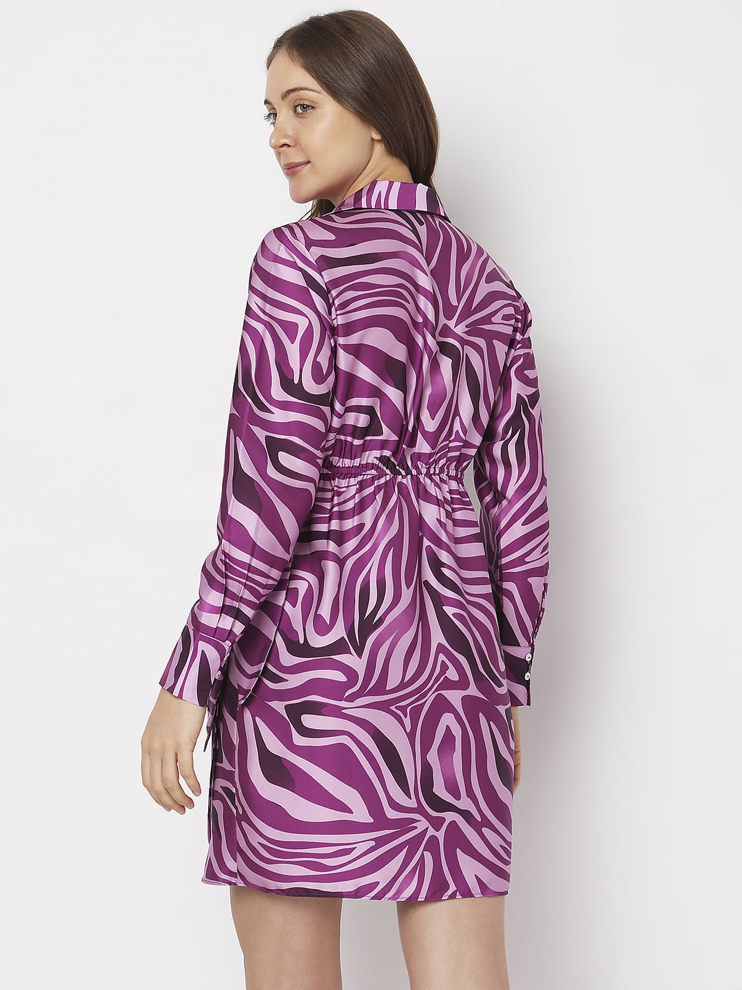 Purple Abstract Print Wrap Dress