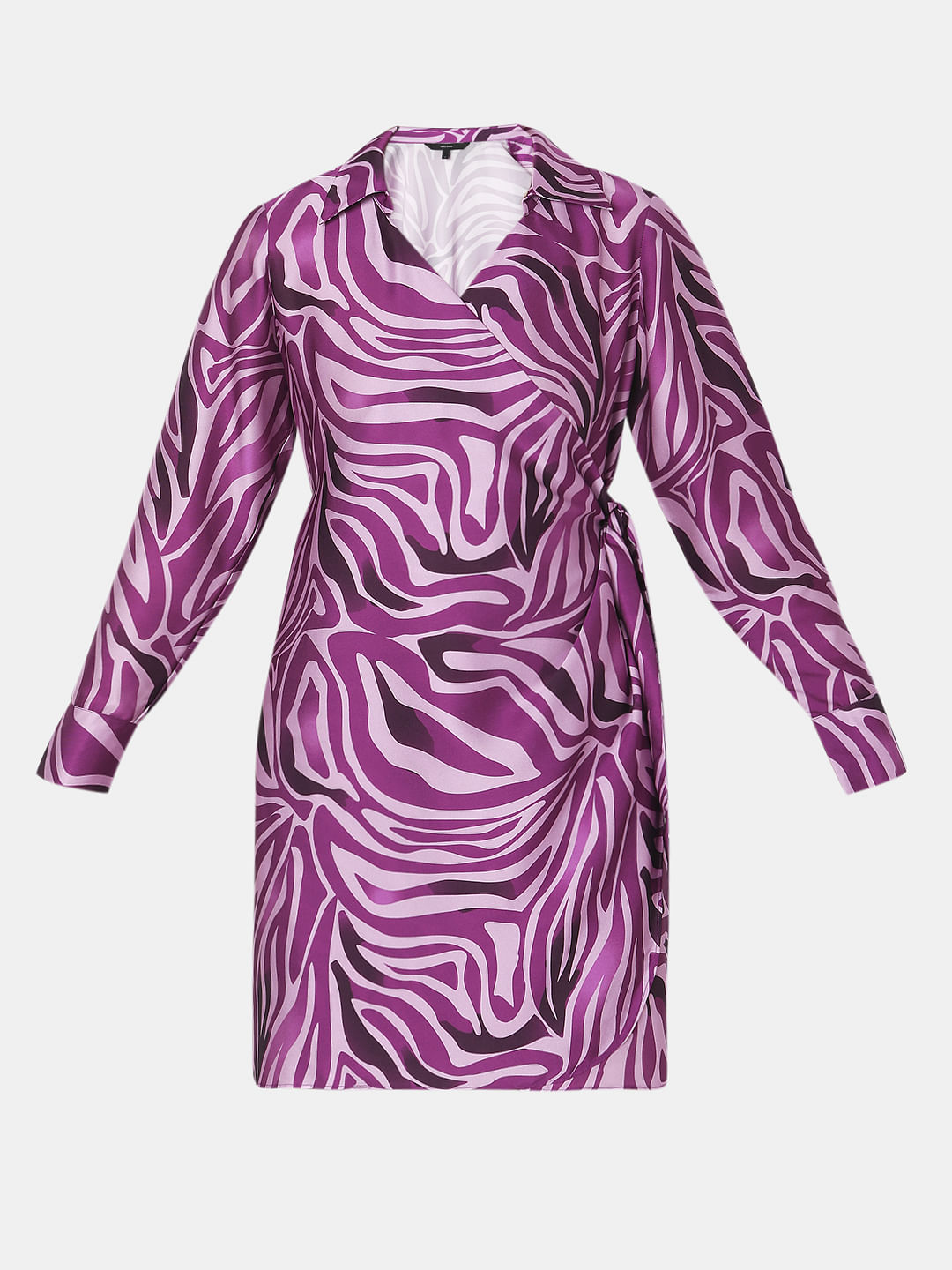 Purple Abstract Print Wrap Dress