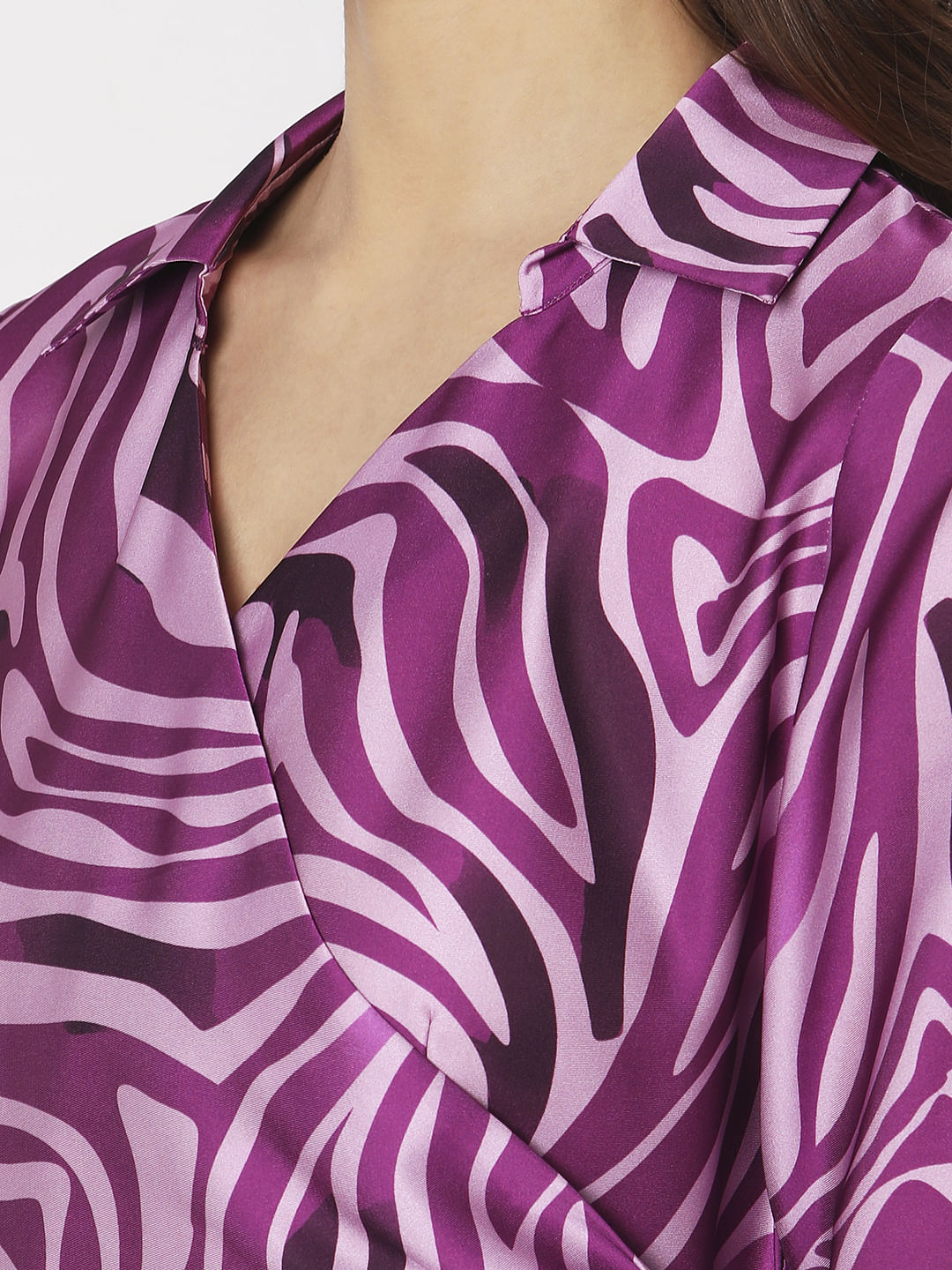 Purple Abstract Print Wrap Dress