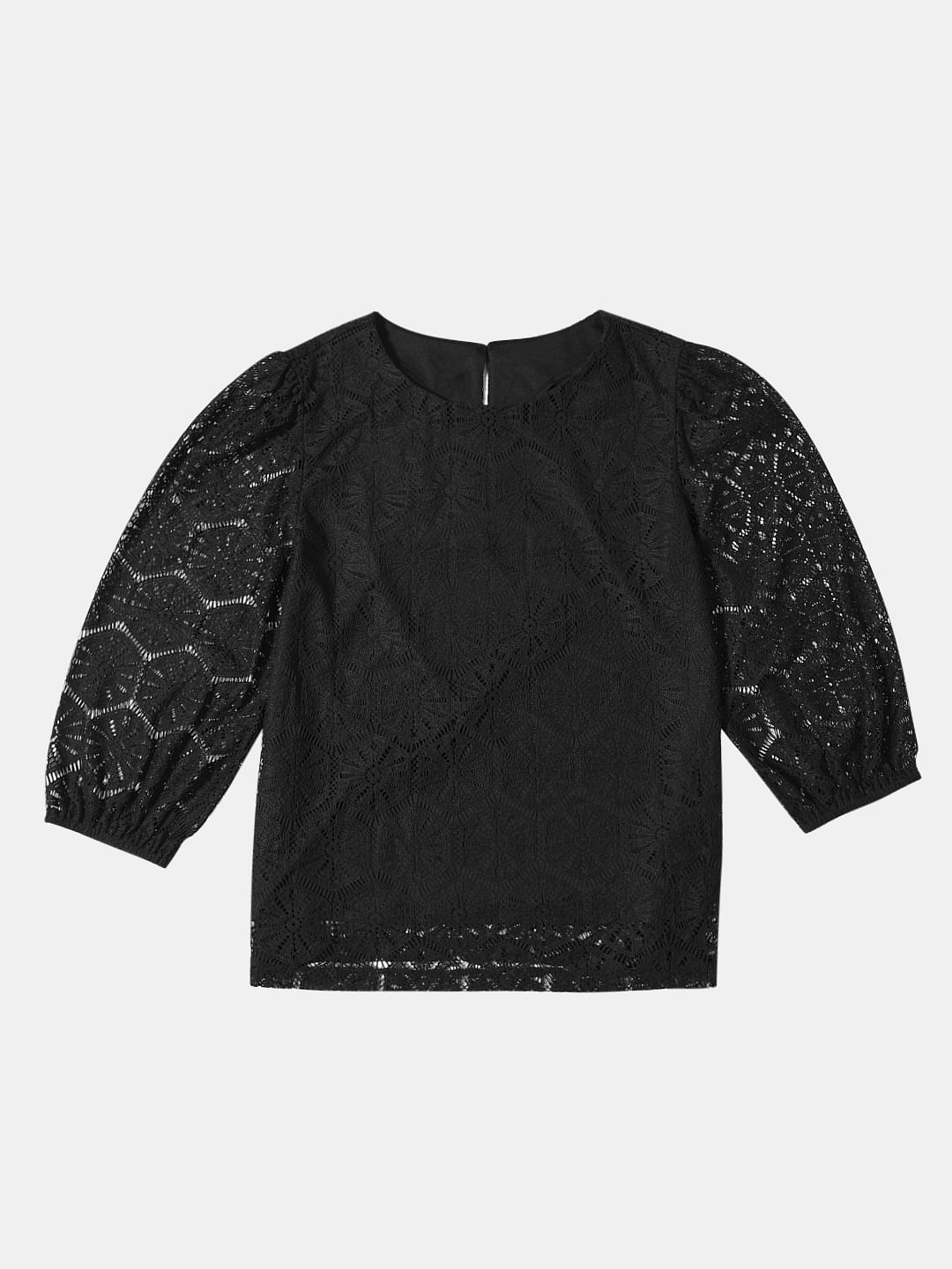 Curve Navy Blue Lurex Printed Top