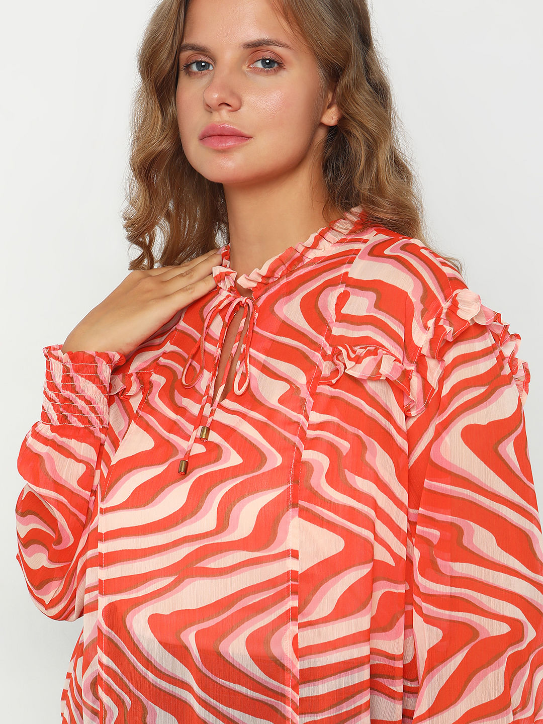 Curve Coral Swirl Print Top
