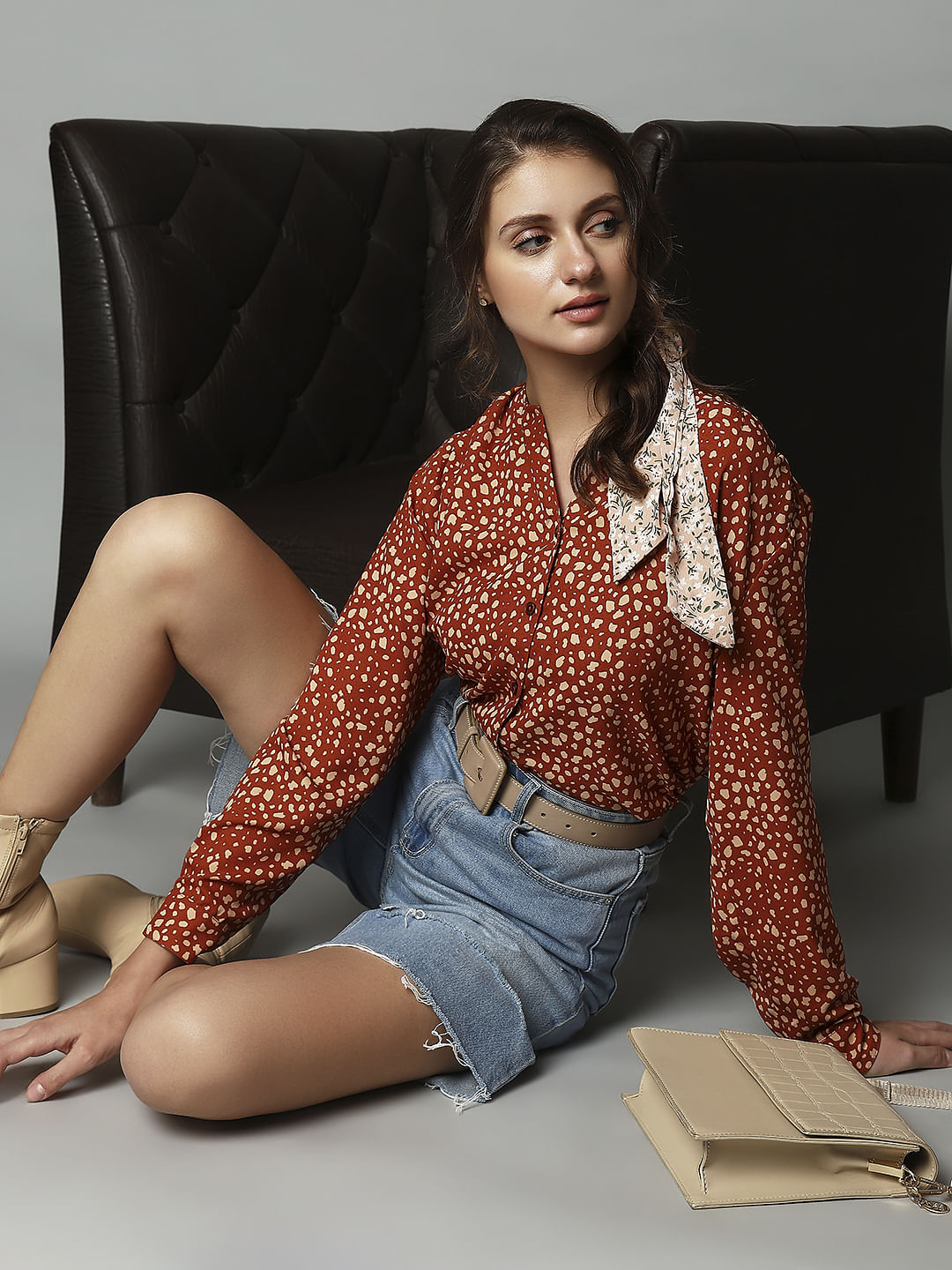 Brown All Over Print Top