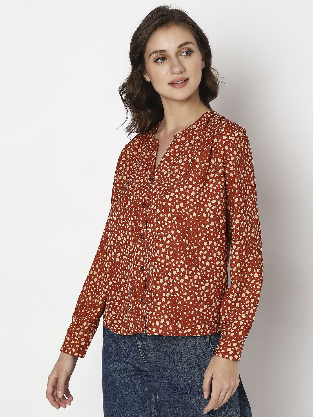 Brown All Over Print Top