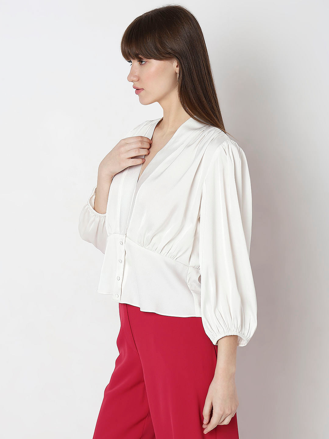 White V-Neck Flared Top