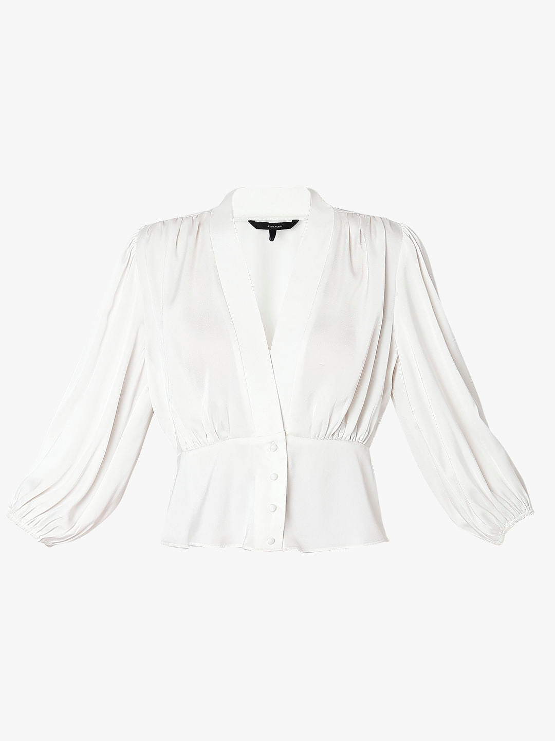 White V-Neck Flared Top