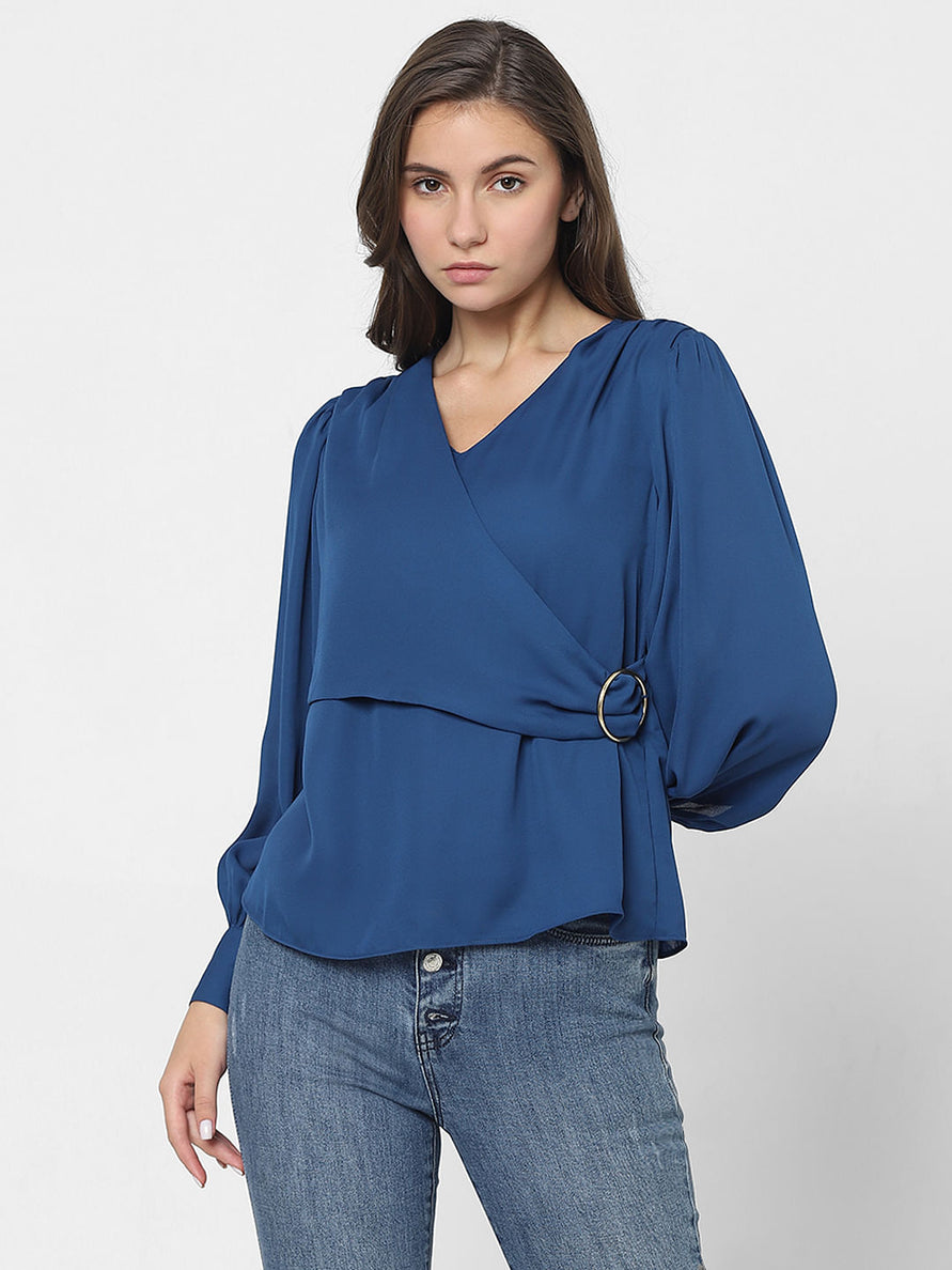 Blue Front Wrap Top