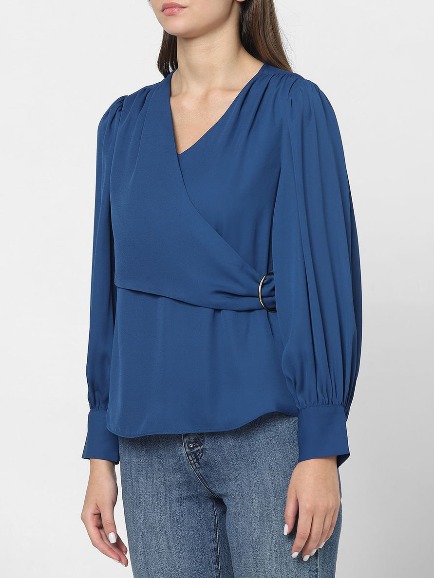Blue Front Wrap Top