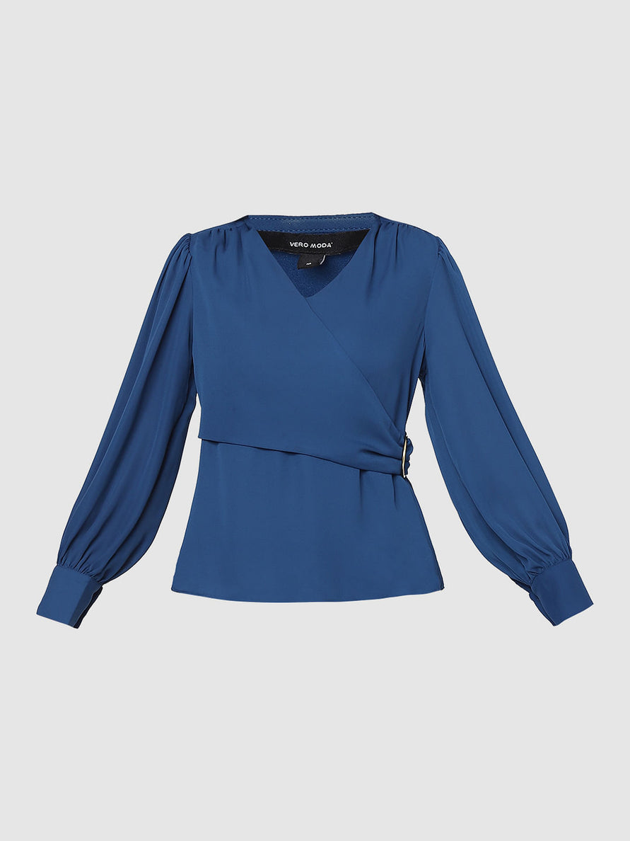 Blue Front Wrap Top