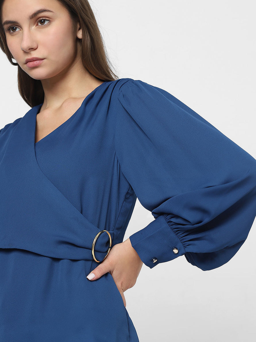 Blue Front Wrap Top